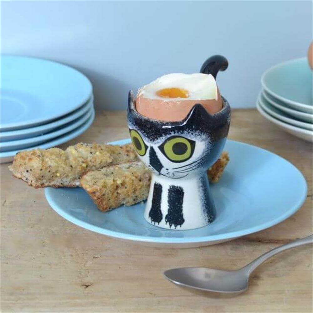 Hannah Turner Egg Cup - Black and White Cat